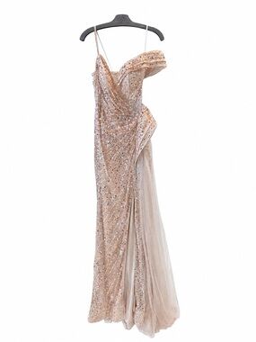 Catwalk 60163 Khaki One-Shoulder Sequin Evening Gown